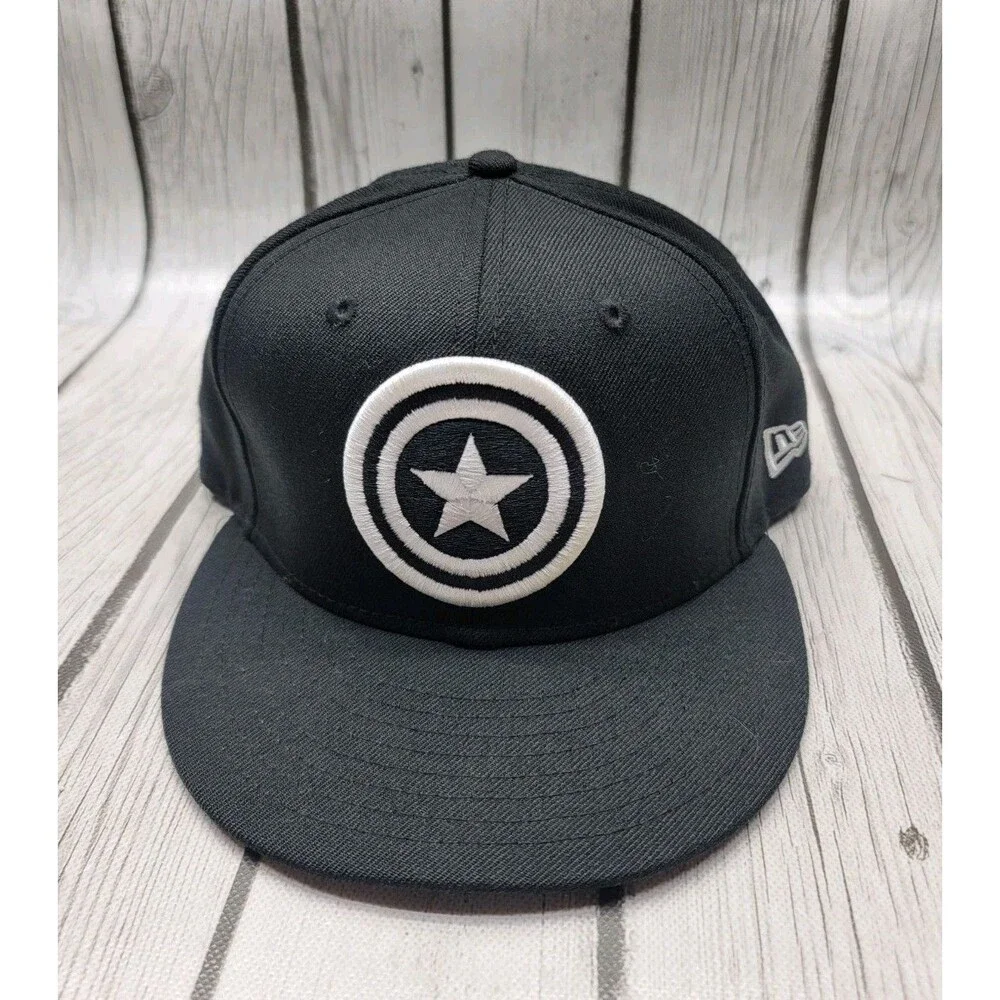 New Era Captain America Hat Black White Shield Logo Marvel Cap One Size OSFM
